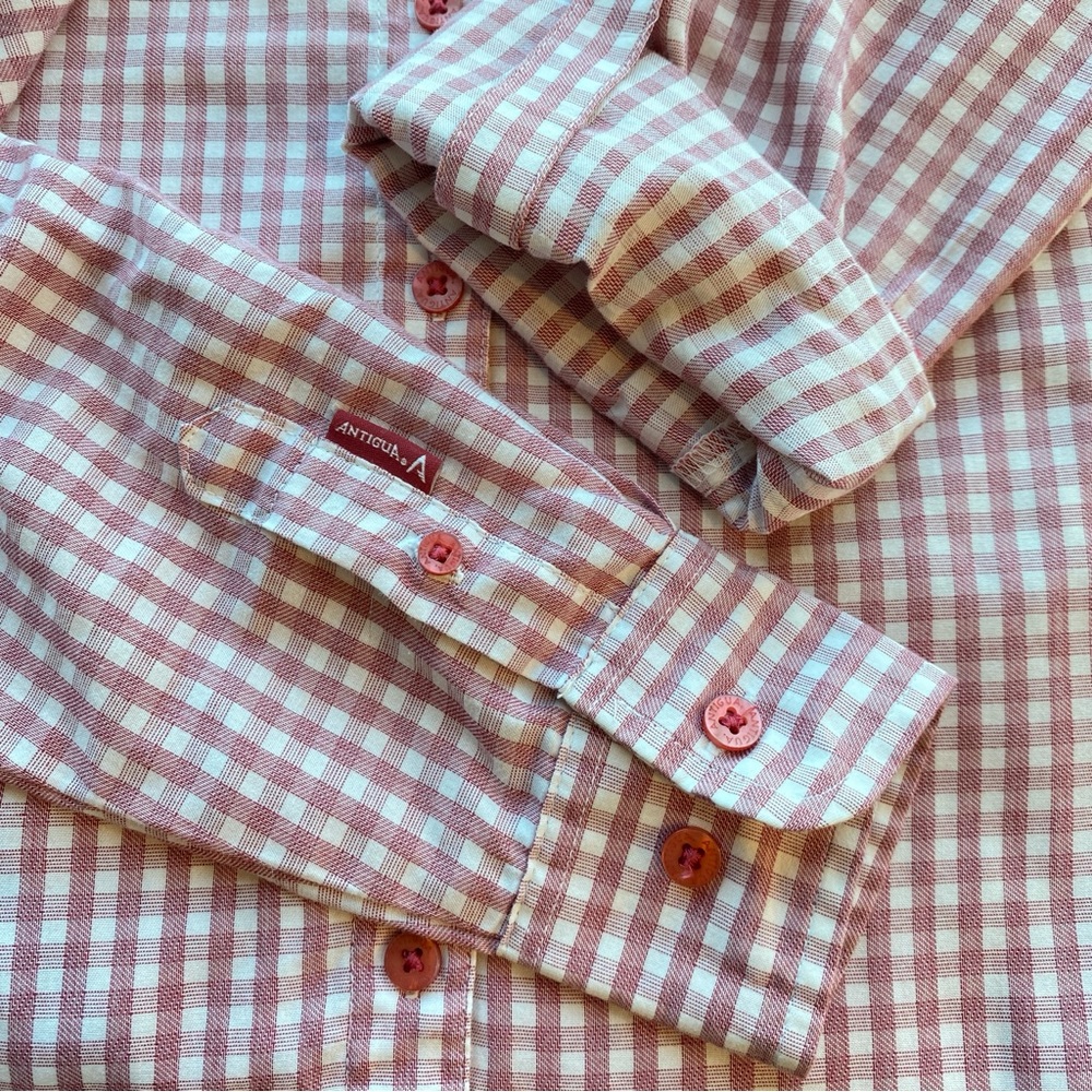 Antigua Red & White Checkered Button Down Shirt Alabama Crimson Tide size Medium - Picture 14 of 16